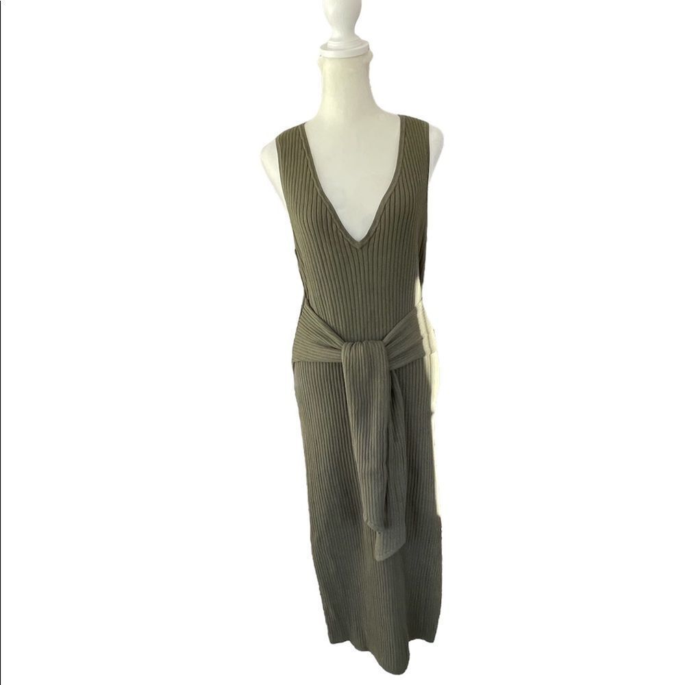 Good American tie waist ribbed bodycon dress NWT in sage. 2XL (GA5)